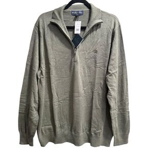 Brooks Brothers Mens Supima Cotton Half-zip Logo Sweater, Green, sz, XL NWT